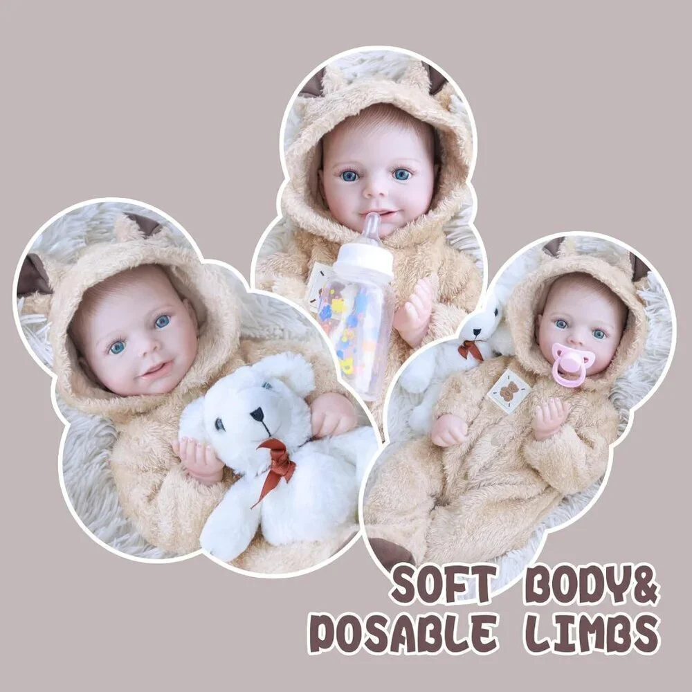 🆕18 Inch Soft Full Silicone Body Lifelike Newborn Smiling Baby Doll Girl